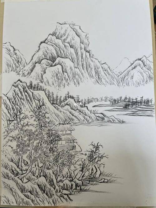 白描山水