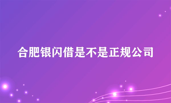 合肥银闪借是不是正规公司