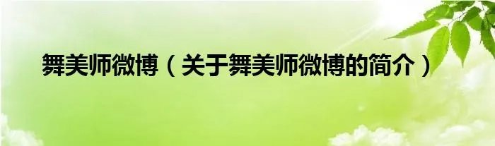 舞美师微博（关于舞美师微博的简介）