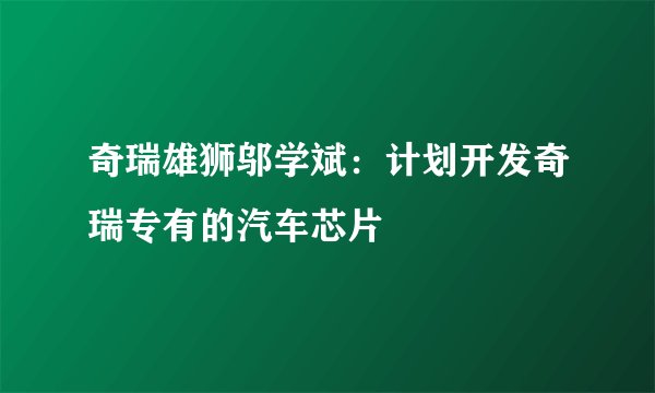 奇瑞雄狮邬学斌：计划开发奇瑞专有的汽车芯片