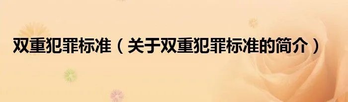双重犯罪标准（关于双重犯罪标准的简介）