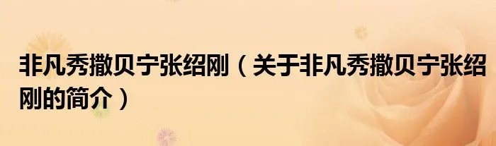 非凡秀撒贝宁张绍刚（关于非凡秀撒贝宁张绍刚的简介）