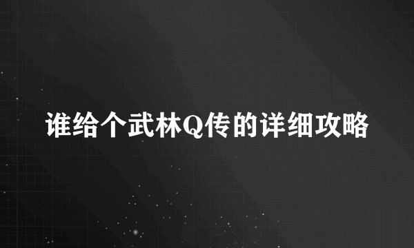 谁给个武林Q传的详细攻略