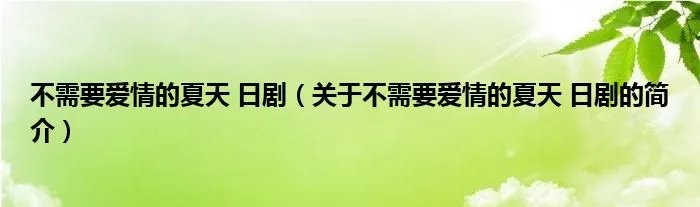 不需要爱情的夏天 日剧（关于不需要爱情的夏天 日剧的简介）