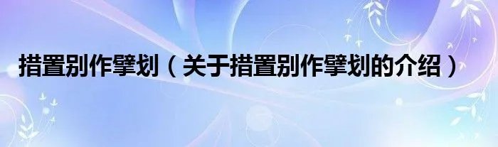 措置别作擘划（关于措置别作擘划的介绍）