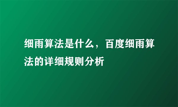 细雨算法是什么，百度细雨算法的详细规则分析