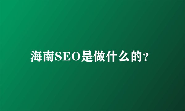 海南SEO是做什么的？