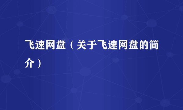 飞速网盘（关于飞速网盘的简介）