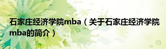 石家庄经济学院mba（关于石家庄经济学院mba的简介）