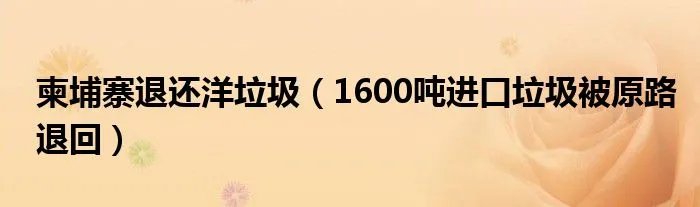 柬埔寨退还洋垃圾（1600吨进口垃圾被原路退回）
