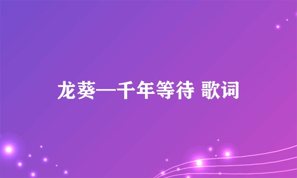 龙葵—千年等待 歌词