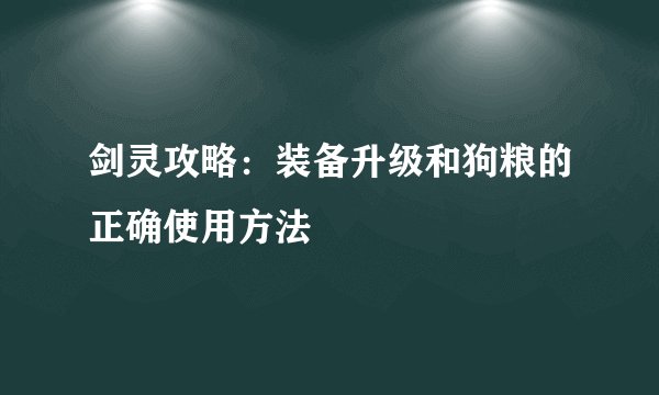 剑灵攻略：装备升级和狗粮的正确使用方法