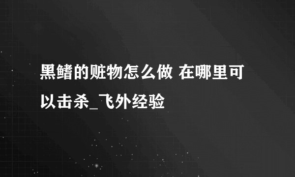 黑鳍的赃物怎么做 在哪里可以击杀_飞外经验