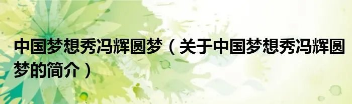 中国梦想秀冯辉圆梦（关于中国梦想秀冯辉圆梦的简介）