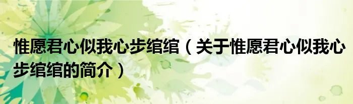 惟愿君心似我心步绾绾（关于惟愿君心似我心步绾绾的简介）