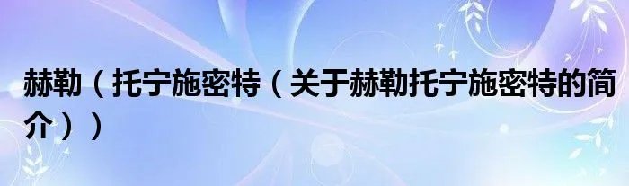 赫勒（托宁施密特（关于赫勒托宁施密特的简介））