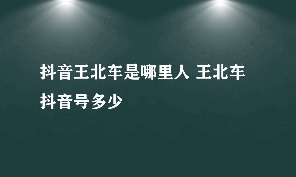 抖音王北车是哪里人 王北车抖音号多少