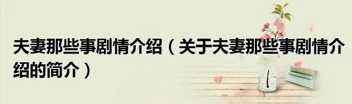 夫妻那些事剧情介绍（关于夫妻那些事剧情介绍的简介）