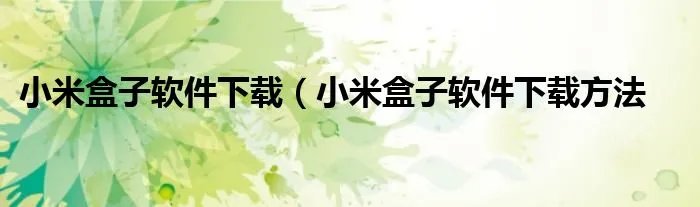 小米盒子软件下载（小米盒子软件下载方法