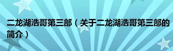 二龙湖浩哥第三部（关于二龙湖浩哥第三部的简介）