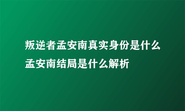 叛逆者孟安南真实身份是什么孟安南结局是什么解析