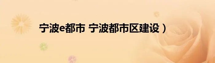 宁波e都市 宁波都市区建设）