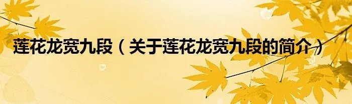 莲花龙宽九段（关于莲花龙宽九段的简介）