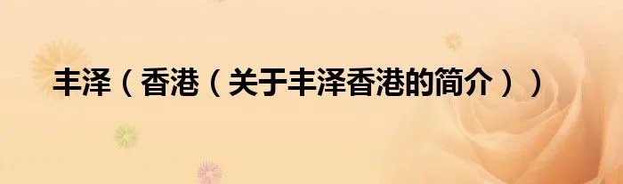 丰泽（香港（关于丰泽香港的简介））