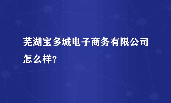 芜湖宝多城电子商务有限公司怎么样？