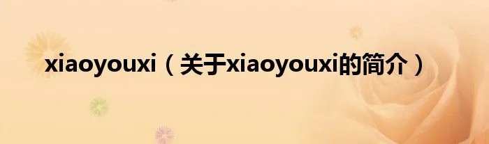 xiaoyouxi(关于xiaoyouxi的简介)