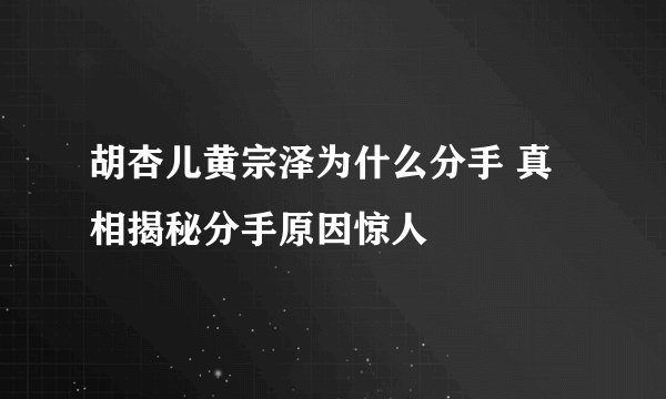 胡杏儿黄宗泽为什么分手 真相揭秘分手原因惊人