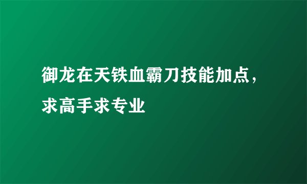 御龙在天铁血霸刀技能加点，求高手求专业