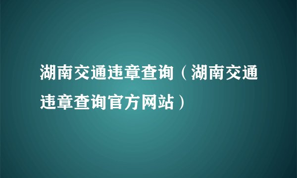 湖南交通违章查询（湖南交通违章查询官方网站）