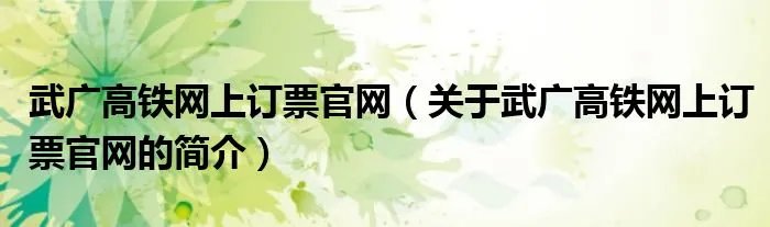 武广高铁网上订票官网（关于武广高铁网上订票官网的简介）