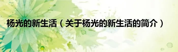 杨光的新生活（关于杨光的新生活的简介）