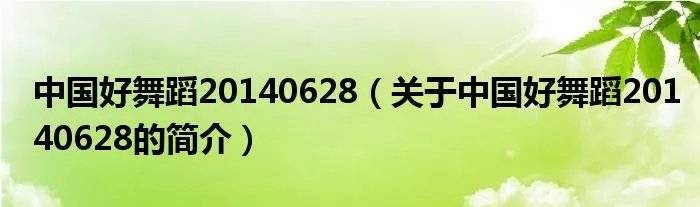 中国好舞蹈20140628（关于中国好舞蹈20140628的简介）