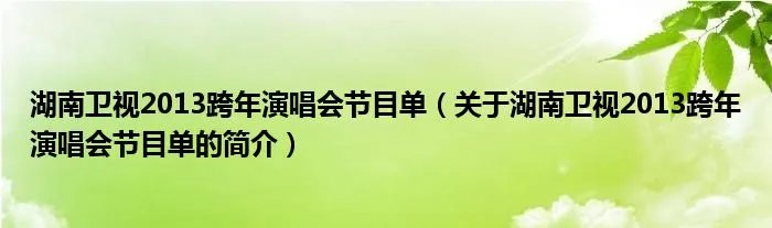 湖南卫视2013跨年演唱会节目单（关于湖南卫视2013跨年演唱会节目单的简介）