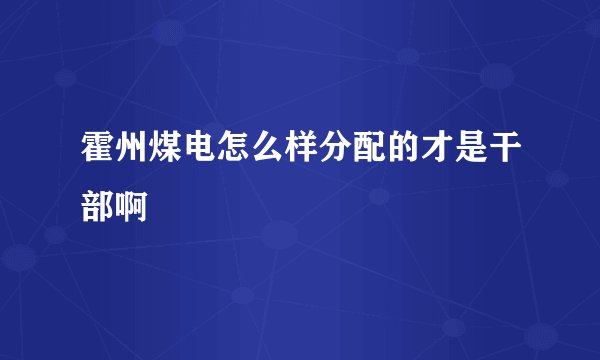 霍州煤电怎么样分配的才是干部啊