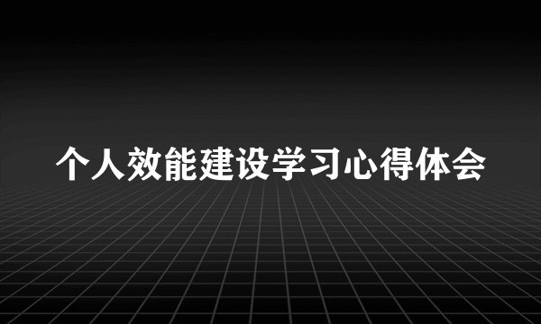 个人效能建设学习心得体会