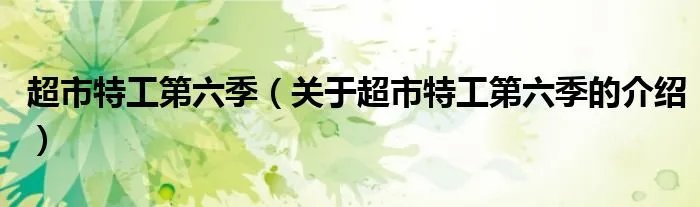 超市特工第六季(关于超市特工第六季的介绍)