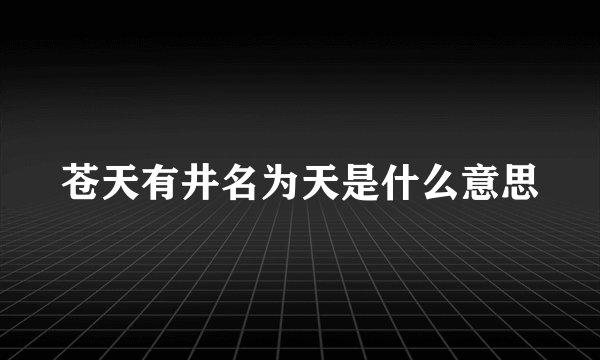 苍天有井名为天是什么意思
