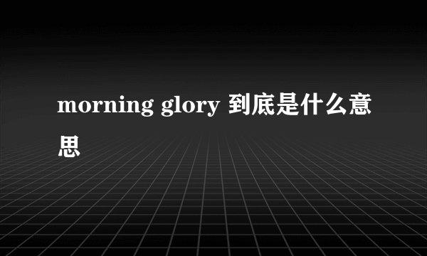 morning glory 到底是什么意思