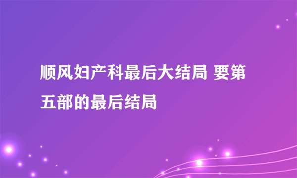 顺风妇产科最后大结局 要第五部的最后结局