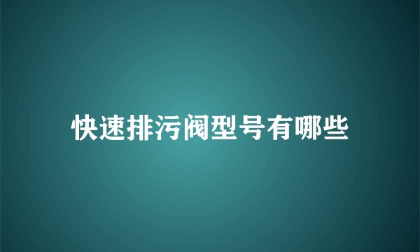 快速排污阀型号有哪些