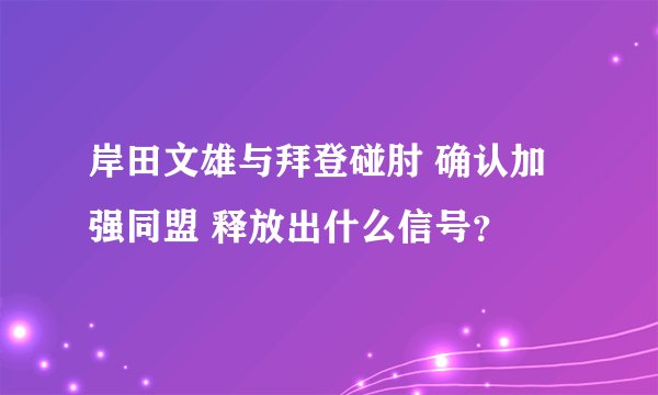 岸田文雄与拜登碰肘 确认加强同盟 释放出什么信号？