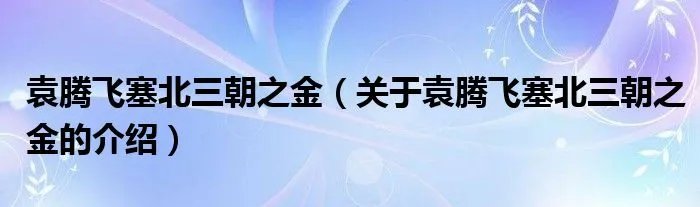 袁腾飞塞北三朝之金（关于袁腾飞塞北三朝之金的介绍）
