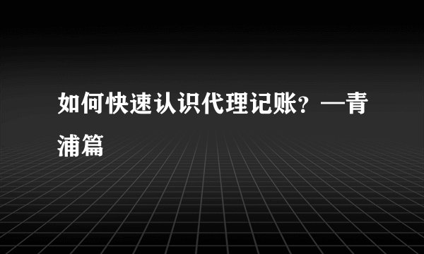如何快速认识代理记账？—青浦篇