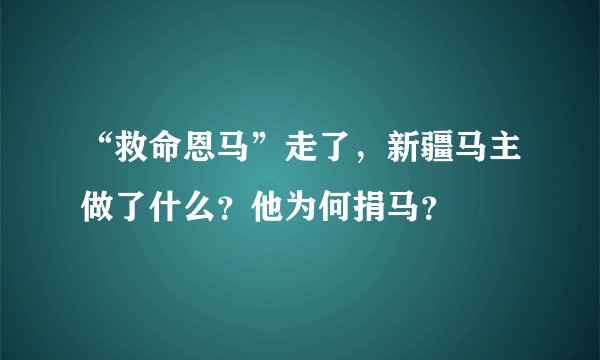 “救命恩马”走了，新疆马主做了什么？他为何捐马？