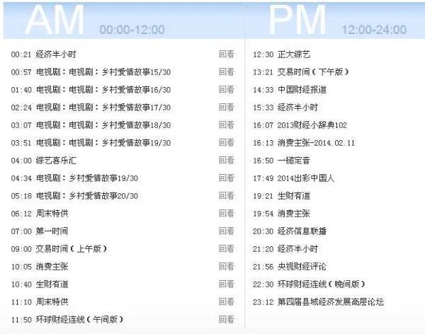中央二台节目表回放