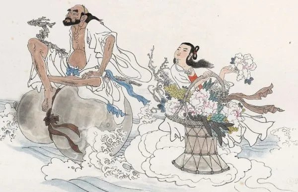 八仙过海中,蓝采和是怎么过海的?(据体写30字)